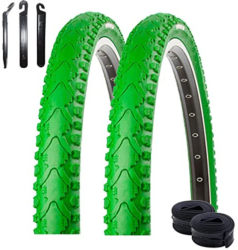 2 x Kenda K-935 Fahrradreifen Fahrradmantel Grün 40-622 (28 x 1,5) + 2 x Schläuche AV inkl. Reifenheber