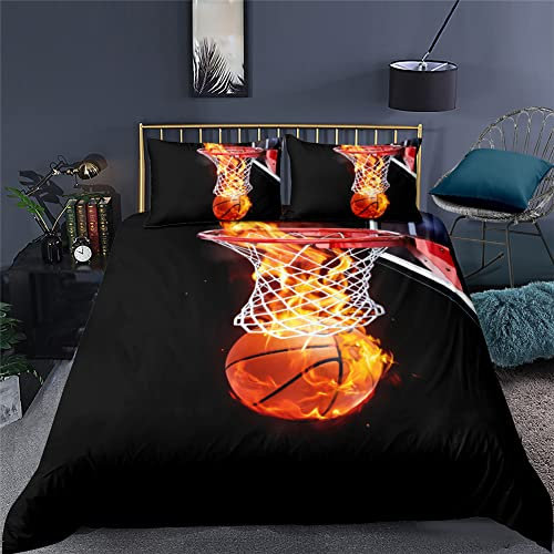 Tomifine Basketball Bettwäsche Sets für Jungen, Bettbezug Set 135x200 cm, Bettbezug-Set für Kinder Junge Teenager Student mit 2 Kissenbezug (135x200cmx1+80x80cmx2,Basketball e)