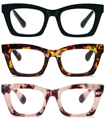 KoKoBin 3 confezioni occhiali da lettura anti-luce blu,Donne Peso leggero Rami a Primavera Computer Occhiali Lente d'ingrandimento, Nero Rosa Leopardo Marrone Leopardo, 2.5