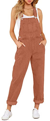 Roskiky - Salopette décontractée en denim extensible pour femme - Salopette en jean avec poches, rouge brique, M