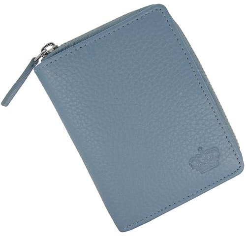 Baur Damen Geldbörse Echt Leder Geldtasche | Geldbeutel mit RFID Schutz | kleines Portemonnaie viele Kartenfächer | Wallet mit Druckknopfverschluss & Reißverschluss-Compartment (Tauben-Blau)