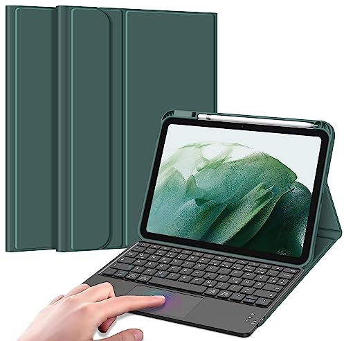 FINTIE Tastatur Hülle für iPad 11. Generation 2025 11, iPad 10. Generation 2022 10.9 Schutzhülle mit magnetisch Abnehmbarer Deutscher Tastatur und Touchpad Keyboard mit QWERTZ Layout, Dunkelgrün