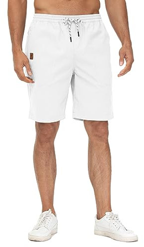Huayuzh Kurze Hosen Herren Shorts Herren Sommer Cargo Chino Baumwolle Stretch Freizeithose Elastische Taille mit Taschen weiß XL