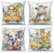 ASDCXZ Kinder Kissenbezug 45x45 cm 4er Set, Niedlich Tier Elefant Nilpferd Löwe Giraffe Sofa Dekokissen Kissenbezüge Kissenhülle Waschbar Polyester Flachs Textil Outdoor Kopfkissenbezug Kissen Bezug