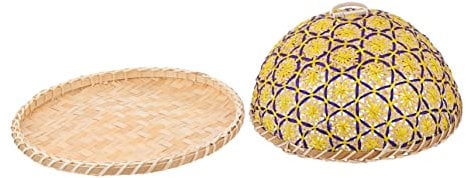 IMIKEYA 1 Set Storage Basket Butler Tray Bread Serving Dome with Lid Vegetable Platter Rectangle Tray Breakfast Plates Wicker Tray with Cover Table Tents Round Table Cover