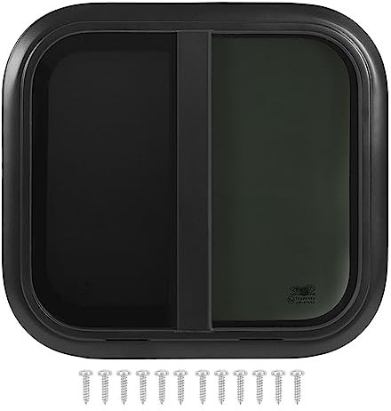 Finestra Scorrevole Verticale Nera per Camper, Finestra Scorrevole Arrotondata da 500x450 Mm con Telaio in Lega di Alluminio Nera Resistente Ai Raggi UV con(per Spessore della Parete: da 31 a 36 mm)
