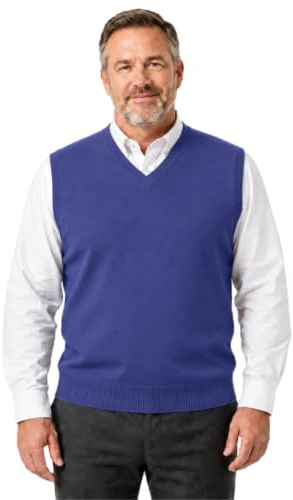 Krumba Hommes Pull Gilet pour Plus Taille: Grande Hauteur Col V sans Manches Tricoter Coton Arrêtez-Vous Bleu Ardoise 6XL