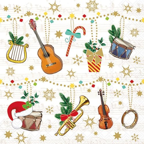 20 Servietten Weihnachten Weihnachtsmusik als Tischdeko. Papierservietten mit Motiv. Auch für Decoupage und Serviettentechnik 33x33cm