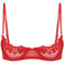 Agoky Women's 1/4 Cups Lingerie Sheer Lace Bra Underwired Push Up Bare Exposed Breast Shelf Bra Tops Red 5XL