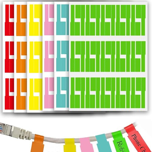 180 Pcs Cable Labels, Labels Stickers, Tear Resistant Self-Adhesive Cable Tags, Waterproof Wire Cord Label Cable Stickers for Marking & Organizing Cables in Office, Home, School (6 Colours)