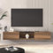 Uniqtrio Floating TV Unit, Wall Mounted TV Cabinet, Floating Shelves with Door, Modern Entertainment Media Console Center Large Storage TV Bench for Living Room & Office (Walnut)
