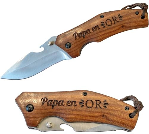 Ernestine - Couteau personnalisé Papa - cadeau papa - idée cadeaux fête des pères - outil nature en bois gravé - papi papa - couteau de chasse et pêche - manche gravure laser - lame acier inoxydable