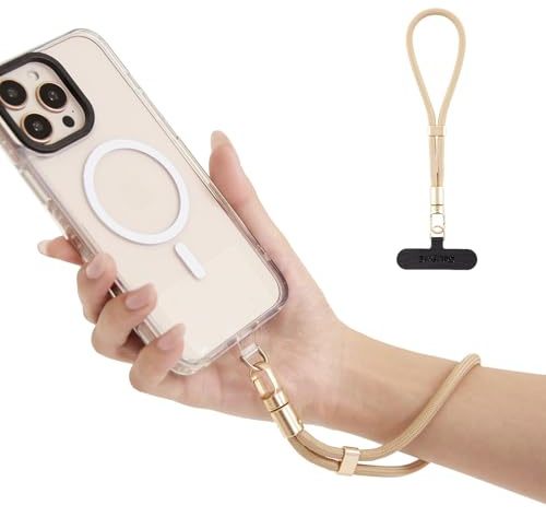 Golifyne Universal Handykette Kurz | 17cm Handyschlaufe + Nylon & TPU Ersatz Patch | Handgelenk Schlaufe zum Umhängen für iPhone/Samsung/Alle Smartphone - Beige