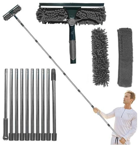 Kit De Plumeau Haute Portée De 6 M avec Rallonge De 1.5 À 4.9 M, 2 en 1 Plumeau en Toile D'araignée avec Perche Télescopique, Multifonction pour Plafonds Étagères Abat-Jour Fenêtres Et Ventilateurs
