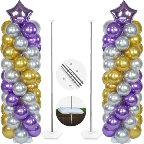YALLOVE Soporte para Globos, Juego de 2, Soporte de Columna de Globo Ajustable 2m, Estructura para Globos Metálica Telescópica Reutilizable Para Fiesta, Boda, Cumpleaños (Globos no Incluidos)