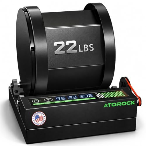 AtoRock Professional Rock Tumbler Kit, 22LB Extra-Large Barrel with Cutting-Edge Brushless Motor, Real-Time Motor Output & Runtime Display - Heavy Duty Metal Base for Adults & Rock Collectors