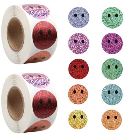 1000x Smiley Aufkleber, bunte Smiley Emoji Sticker rund (25mm) | Kreativer Smiley Aufkleber für Kinder, Schule, Geschenke & Party, praktischer Stempel Smiley Ersatz zur Belohnung