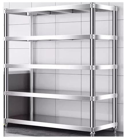ZCXMNL Schwerlastregal 5-Tier 304 Stainless Steel Shelf, Heavy Duty Shelving for Kitchen, Garage, Industrial Storage, Kitchen Shelves Adjustable Feet, Easy to Clean(120x50x180cm)