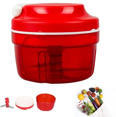 VELAJA Hachoir Manuel avec Corde, Coupe-Oignon et Légumes Multifonction pour Viande, Ail, Persil, Mini Mixeur Manuel sans Électricité, Accessoire Cuisine avec Lames Inox