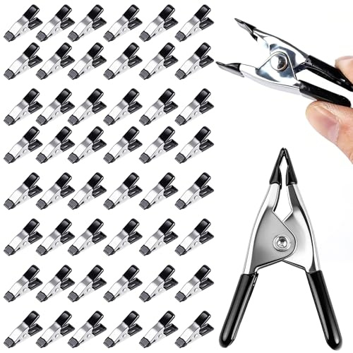 Akamino 50 PCS Black Spring Clamps, 2 Inch Long Heavy Duty Tipped Grip Holder Rubber Coated, Small Metal Clips Clamps for Tarpaulin, Camping, Woodworking, Crafting & DIY Projects