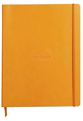 Rhodia 117715C Rhodiarama Notizbuch (mit weichem Deckel in Format DIN A4+, 220 x 297 mm, 80 Blatt, mikroperforiert, liniert, mit Gummizug, Lesezeichen, dehnbare Innentasche) 1 Stück, orange