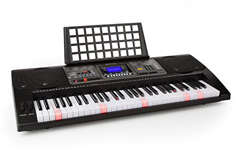 Schubert Etude - Teclado Piano Digital Electrico, 61 teclas luminosas, USB, MIDI, Sensibilidad a la rapidez, Función de grabación y reproducción, 3 modos de aprendizaje, 450 sonidos, Negro