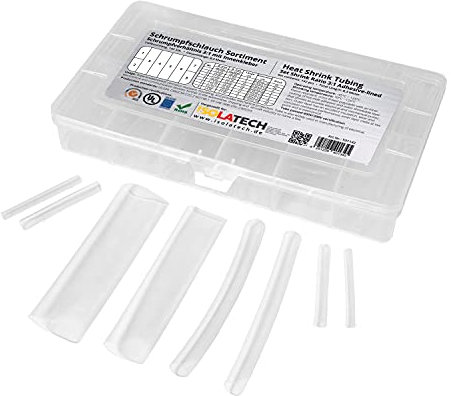 142-tlg. 3:1 mit Kleber Transparent Schrumpfschlauch Set unbeschriftet. Set Gesamtlänge von 8,3m in praktischen Box. Heißkleberschicht auf der Innenseite wasserdicht ISOLATECH