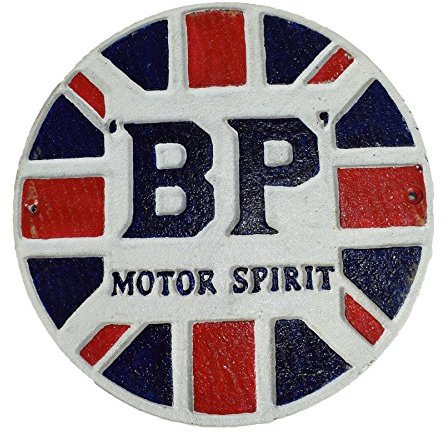 BP MotorSpirit Fuel Round Cast Iron Sign Plaque Wall Garage Petrol Workshop GB