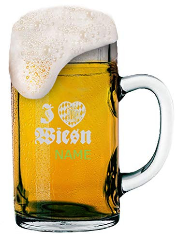 Maßkrug 1L mit individueller Gravur [Name] und [Motiv - I LOVE WIESN] - MeinGlas
