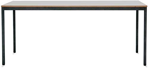 Modulor Tisch M1 mit grauem Tischgestell M und geperlter Tischplatte (1,9 x 90 x 180 cm), Schreibtisch mit Echtholzumleimer, metallic-grau und weiß (90 x 180 cm)