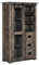 MASSIVMOEBEL24.DE Railway Vitrine Mango grau lackiert massiv Regal Wurmlöcher Altholz-Optik Schiebetüren Eisen Hochschrank Highboard Industrialstil Used-Look 100x45x175