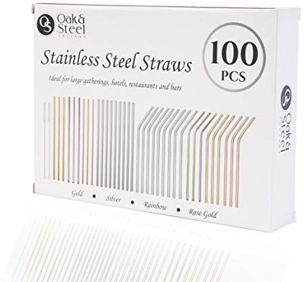 Juego de 100 Pajitas de Acero Inoxidable Premium Reutilizables: 95 Pajitas de Metal y 5 Cepillos de Limpieza.
