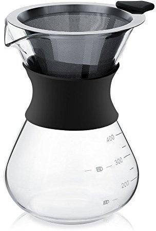 400 ml Cafetera de Vidrio de Goteo Manual con Filtro de Acero Inoxidable, Malla Fina, Marcas Precisas, Adecuado para Cocina, Mesa de Comedor, Fácil de Limpiar