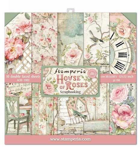 Stamperia SBBL66 Blocco 10 Fogli 30.5x30.5 (12x12) -Double Face House of Roses, Carta, Multicolore, 30.5cmX30.5cm