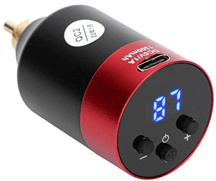 Wireless Tattoo Power Supply, Mini Tattoo Battery Pack Power Supply with LED Digital Display, 1300mAh RCA Rechargeable USB C Tattoo Power Bank for Rotary Tattoo Pen Machine(red RCA)