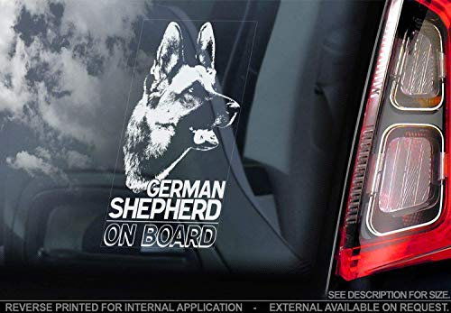 Sticker International Schäferhund - Autoaufkleber - GSD Schäferhund Hund Schild Fenster, Stoßstange Aufkleber Geschenk - V001 - Weiß/Klar - Externe Außen Aufdruck, 205x100mm
