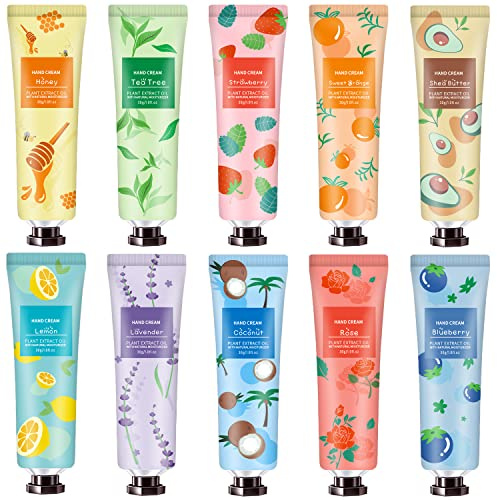 10 Pack Hand Cream for Dry Cracked Hands,Gifts for Women,Bridesmaid Gifts,Teacher Appreciation Gifts,Birthday Gifts for Women,Teen,Natural Plant Fragrance Mini Hand Lotion Moisturizing Hand Care Cream