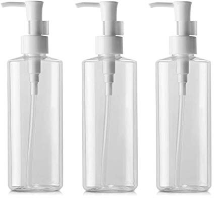 FOUTP 3 Pièces Ovales Transparent Flacon Vide Pet 50ml/100ml Pompe Cosmétique Bouteilles Vides Pompe Doseuse avec Clip pour Cosmétique Une Utilisation Savon Lotion Gel Huile Essentielle (50ml)