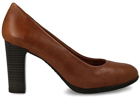 PAYMA - Damen Leder Schuhe Pumps mit Integrierter Gel Einlegesohle. Kleid Schuhe aus Spanien. Absatz 8 cm. Farbe: Braun 8cm, Größe: EU 38