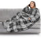 PAVILIA Fleece Blanket with Sleeves, Foot Pockets for Women Men Adults, Plush Wearable Blanket Throw Wrap, Warm Snuggle Blanket Robe, Cozy Gift Ideas Wife Mom, Plaid Dark Gray