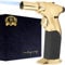 inZaynity Dual Flame Butane Torch Gun - Refillable Luxury Hand Held Mini Blow Torch for Cooking, Creme Brulee, Soldering, Welding, & Resin Art - Adjustable Flame with Ignition Lock - Gold Black by