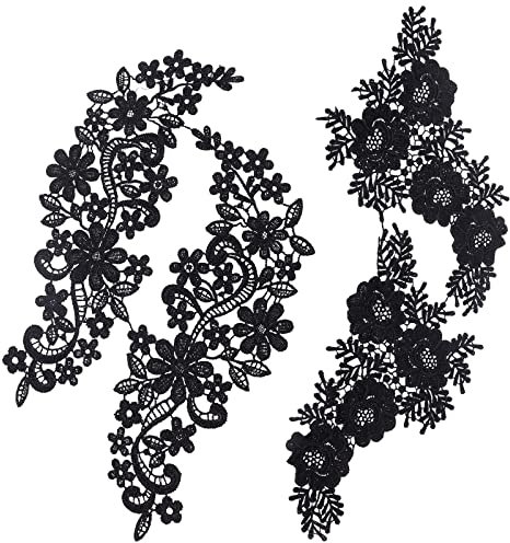 GORGECRAFT 2 Paar Schwarze Blumen Patches Kleidungsstück Applikation Stickerei DIY Brautkleid Nähen Kleidung Zubehör (Schwarz D)