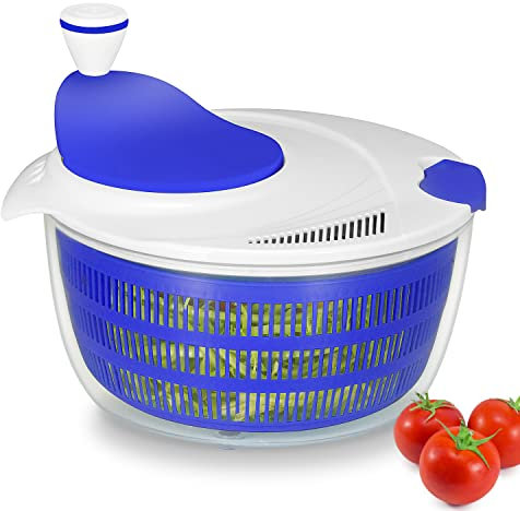 Ourokhome Salad Spinner Lettuce Dryer, Rotary Veggie Washer with Compact Bowl and Colander, Easy to Clean, Wash, Dry Vegetables, Fruits, Lettuce, Greens, Lockable Lid, 4L, Dark Blue