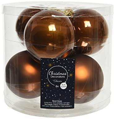 Weihnachtskugeln Glas 8cm x 6 Stück Christbaumkugeln Set braun Kupfer orange Zimt