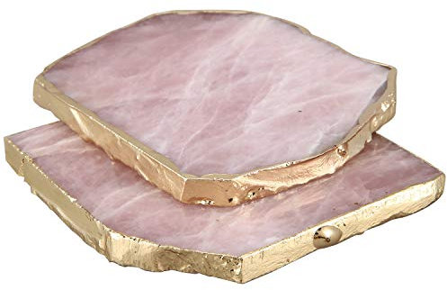 coserori 2 x Achat-Untersetzer, rosa Achat-Untersetzer, Teetassen-Tablett, dekoratives Design, -Untersetzer, goldene , Heimdekoration, Edelstein-Untersetzer, natürliches Handwerk