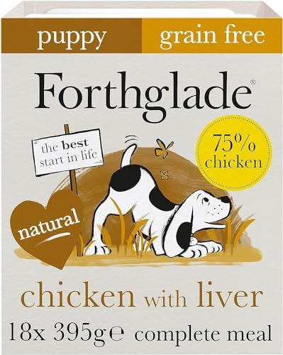 Forthglade Complete Natural Wet Dog Food - Grain Free Chicken with Liver & Vegetables (18 x 395g) Trays - Puppy Dog Food 2-12 months
