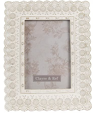 Clayre & Eef Bilderrahmen 10x15 cm Weiß Kunststoff Glas Rechteck Fotorahmen