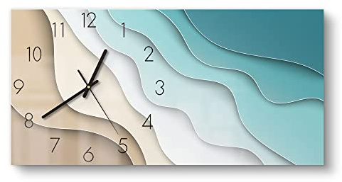 DEQORI Glasuhr | vertikal 60x30 cm | Motiv Farbige Papierwellen | große XXL Design Uhr aus Glas | leise Wanduhr für Wohnzimmer & Küche | moderne Hingucker Uhr für die Wand