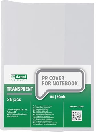 D.RECT Heftumschläge 25er Set DIN A4, transparent, durchsichtig, Hefthüllen aus strapazierfähiger und abwischbarer Polypropylen-Folie, stark 90 mic, klar