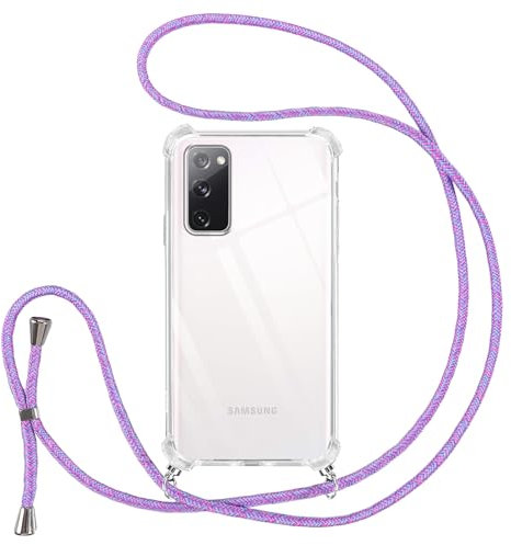 Vauki handyband für Samsung Galaxy S20 FE 5G Hülle mit Band, Durchsichtig Transparent Silikon Handyhülle mit Kette Kordel zum Umhängen, TPU Bumper Case für Samsung S20 FE 5G, Lila 01